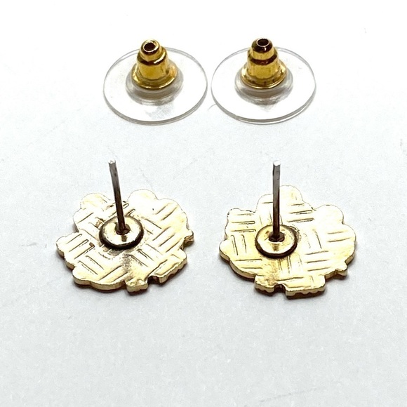 Cloisonné Earrings Flower Gold Tone Red Yellow Vintage - Picture 11 of 11